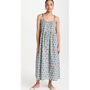Marea Siesta Women Block Print Cotton Tiered Midi Dress XS Resort Feminine Chic